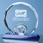 15cm Optical Crystal Decagon with Football on a Blue Base