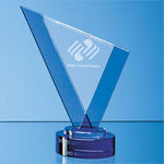 25cm Clear & Cobalt Blue Optical Crystal Peak Award on a Round Blue Base