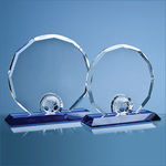 17.5cm Optical Crystal Decagon with Football on a Blue Base