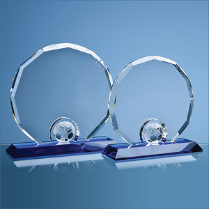 17.5cm Optical Crystal Decagon with Football on a Blue Base