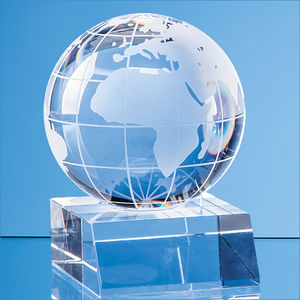 5cm Optical Crystal Globe Mounted on a Clear Crystal Base