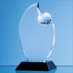 17.5cm Optical Crystal Globe Award Mounted on an Onyx Black Base