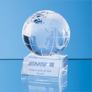 8cm Optical Crystal Globe Mounted on a Clear Crystal Base