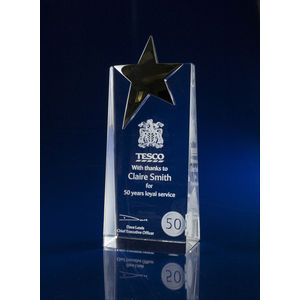 Crystal Glass Tapered Star Award or Trophy