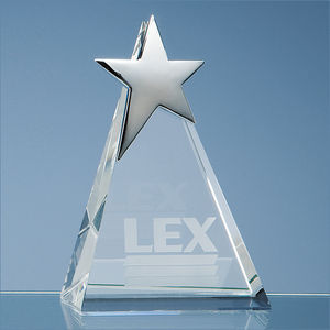 15cm Optical Crystal Triangle Award with Silver Star