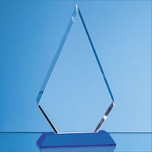 18cm Optical Crystal Facet Diamond Award on a Sapphire Blue Base