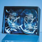 2 Diamante Whisky Tumblers with Heart Shaped Cutting in a Satin Lined Gift Box