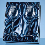 2 Diamante Wine Glasses with a Kiss Cut Design in a Satin Lined Gift Box.