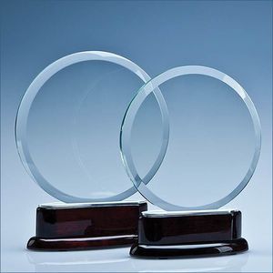 15.5cm x 10mm Crystal Circle on a Rosewood Piano Finish Base