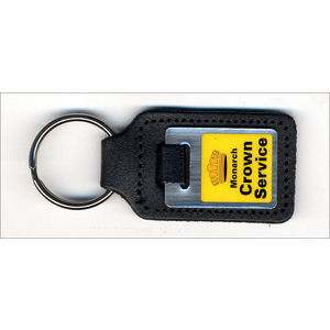 Leather fob with stainless steel printed medallion