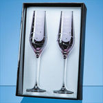 2 Pink Diamante Champagne Flutes with Spiral Design Cutting in an attractive Gift Box