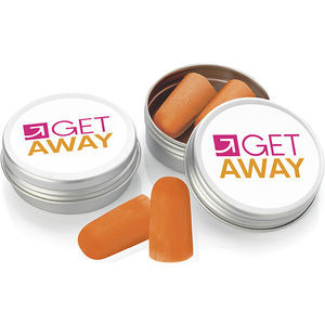 Pair of Orange Ear Plugs in a Tin