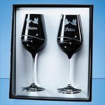 2 Onyx Black Diamante Wine Glasses with Spiral Design Cutting in an attractive Gift Box
