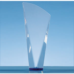 23.5cm Clear Optical Crystal Facet Shard Award with a Sapphire Blue Base
