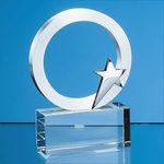 9cm Silver Star & Circle on an Optical Crystal Base