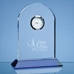 16cm Optical Crystal Arch Clock Mounted on a Cobalt Blue Base