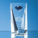 20.5cm Optical Crystal Facet Rectangle with a Mounted Sapphire Blue Diamond
