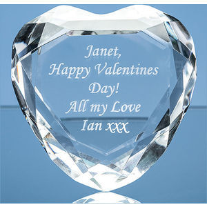 8cm Optical Crystal Clear Flat Facet Heart Paperweight