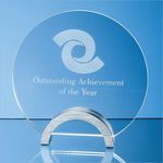 14cm x 10mm Clear Glass Circle mounted on an Aluminium Base
