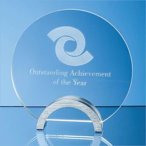 14cm x 10mm Clear Glass Circle mounted on an Aluminium Base