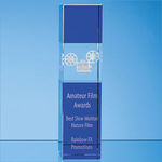 28cm Clear & Cobalt Blue Optical Crystal Square Column Award