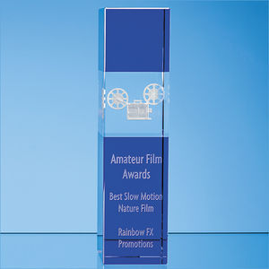 28cm Clear & Cobalt Blue Optical Crystal Square Column Award
