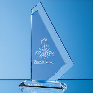 25cm Clear & Cobalt Blue Optical Crystal Glacier Award