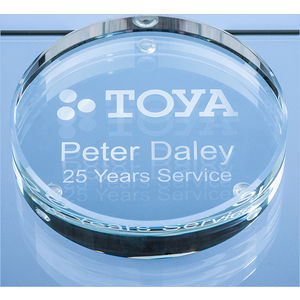 9cm x 18mm Clear Glass Round Paperweight