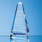 26cm Clear Optical Crystal Cenotaph Award with a Single Cobalt Blue Line