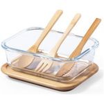 Glass lunch box 700 ml bamboo lid and cutlery