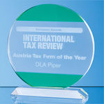19.5cm Clear & Light Emerald Green Optical Crystal Circle Award