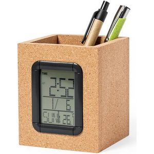 Cork pen holder with multifunctional clock