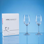 2 Diamante Petit Wine Glasses with Heart Design in an attractive Gift Box