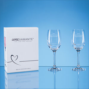 2 Diamante Petit Wine Glasses with Heart Design in an attractive Gift Box