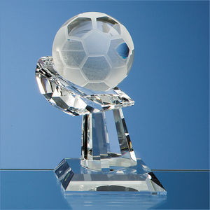 6cm Optical Crystal Football on Mounted Hand Award