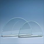 19.5cm x 11cm x 7mm Clear Glass Half Moon on an Aluminium Base