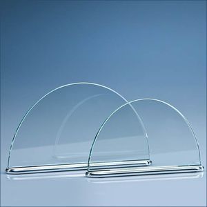 19.5cm x 11cm x 7mm Clear Glass Half Moon on an Aluminium Base