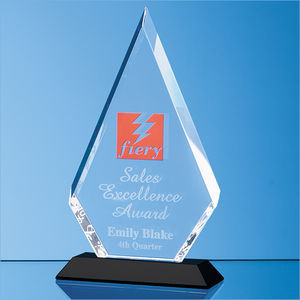 22.5cm Optical Crystal Facet Diamond Award on an Onyx Black Base