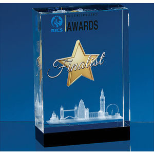 12cm x 8cm x 4.5cm Optical Crystal Rectangle with Onyx Black Base