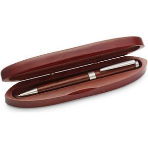 Twist action ball pen in wooden case