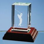 3D Driving Golfer in Small Optical Crystal Block