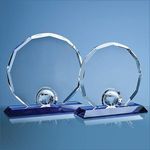 20cm Optical Crystal Decagon with Globe on a Blue Base
