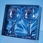 2 Diamante Gin Glasses with Spiral Design Cutting in a Satin Lined Gift Box